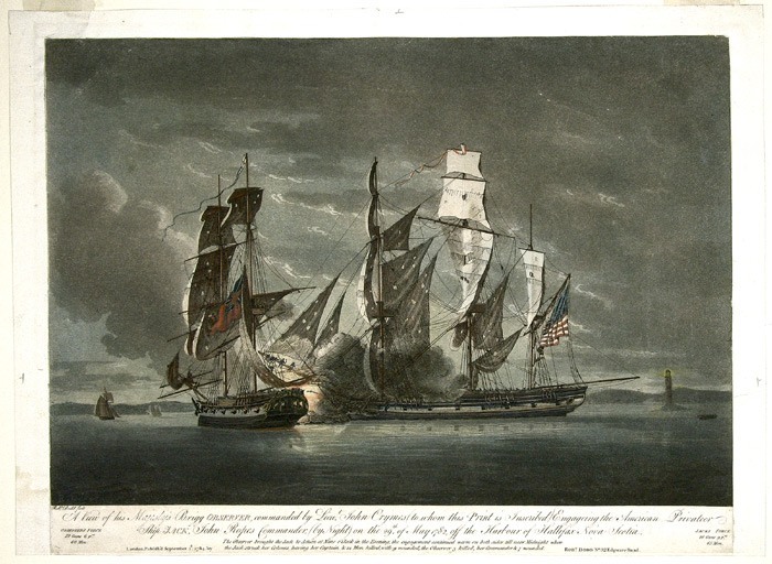 Battle between the HMS Observer and the Privateer Jack off Halifax, Nova Scotia, May 29, 1782